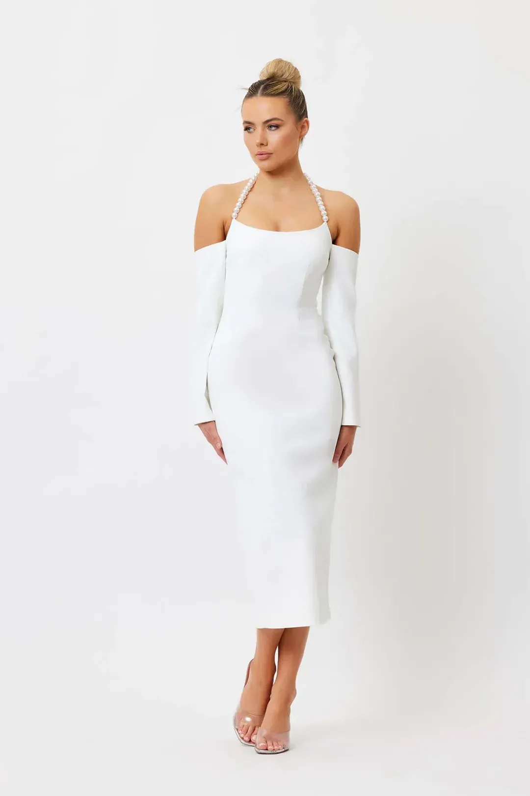 Bianca and Bridgett Tess Pearl Neck Dress White Size 8  for rent on The Volte - main image