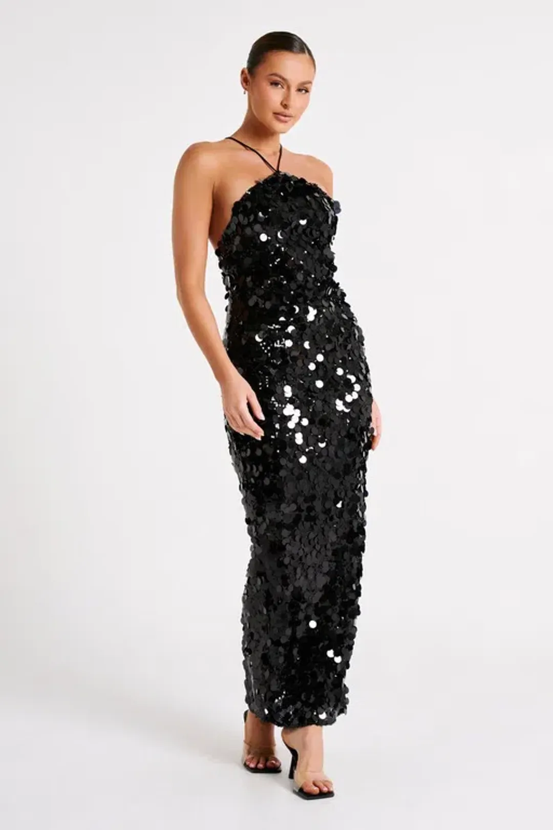 Meshki April Sequin Halter Maxi Dress Black Size 10  for rent on The Volte - main image