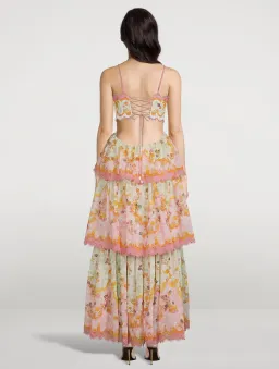 Zimmerman Laurel Frill Midi Dress In Pink Green Floral Size 1/Au 10 for rent on The Volte - image 3
