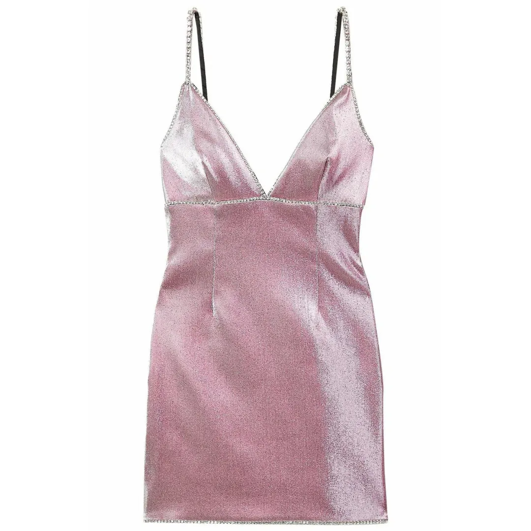 Area NYC Crystal-embellished Lurex Mini Dress Pink Size L/Au 12 for rent on The Volte - main image