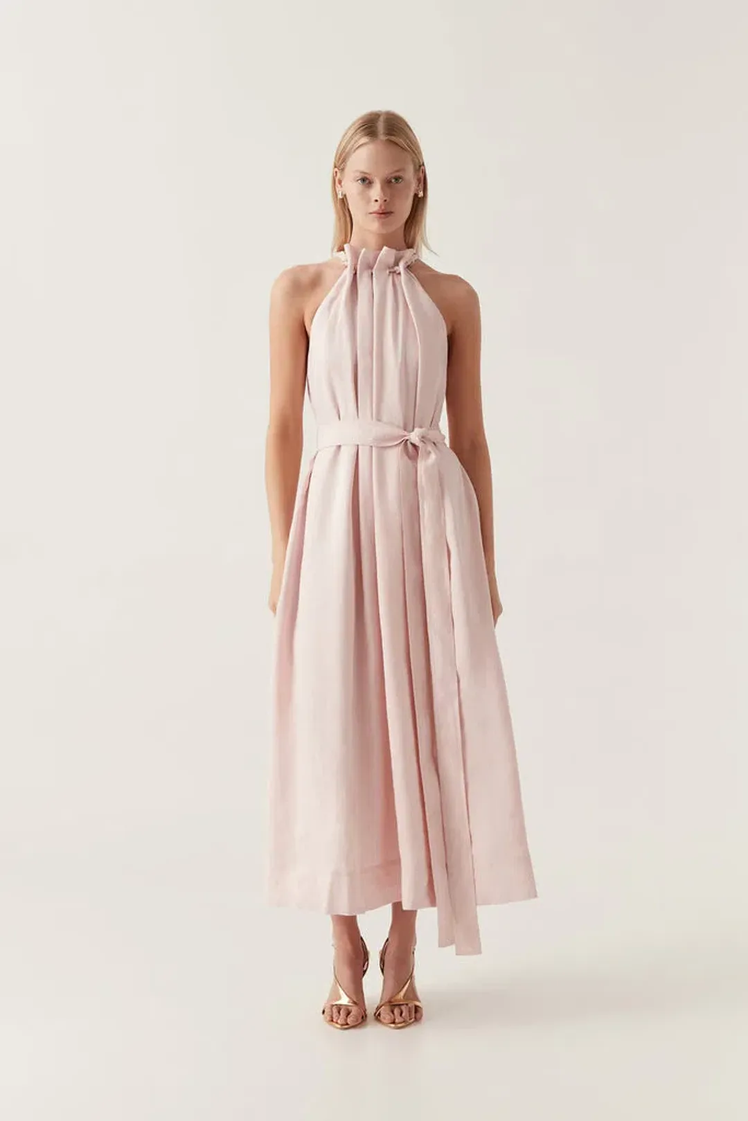 AJE Mariel Trapeze Midi Dress Soft Pink Size 8 for rent on The Volte - main image