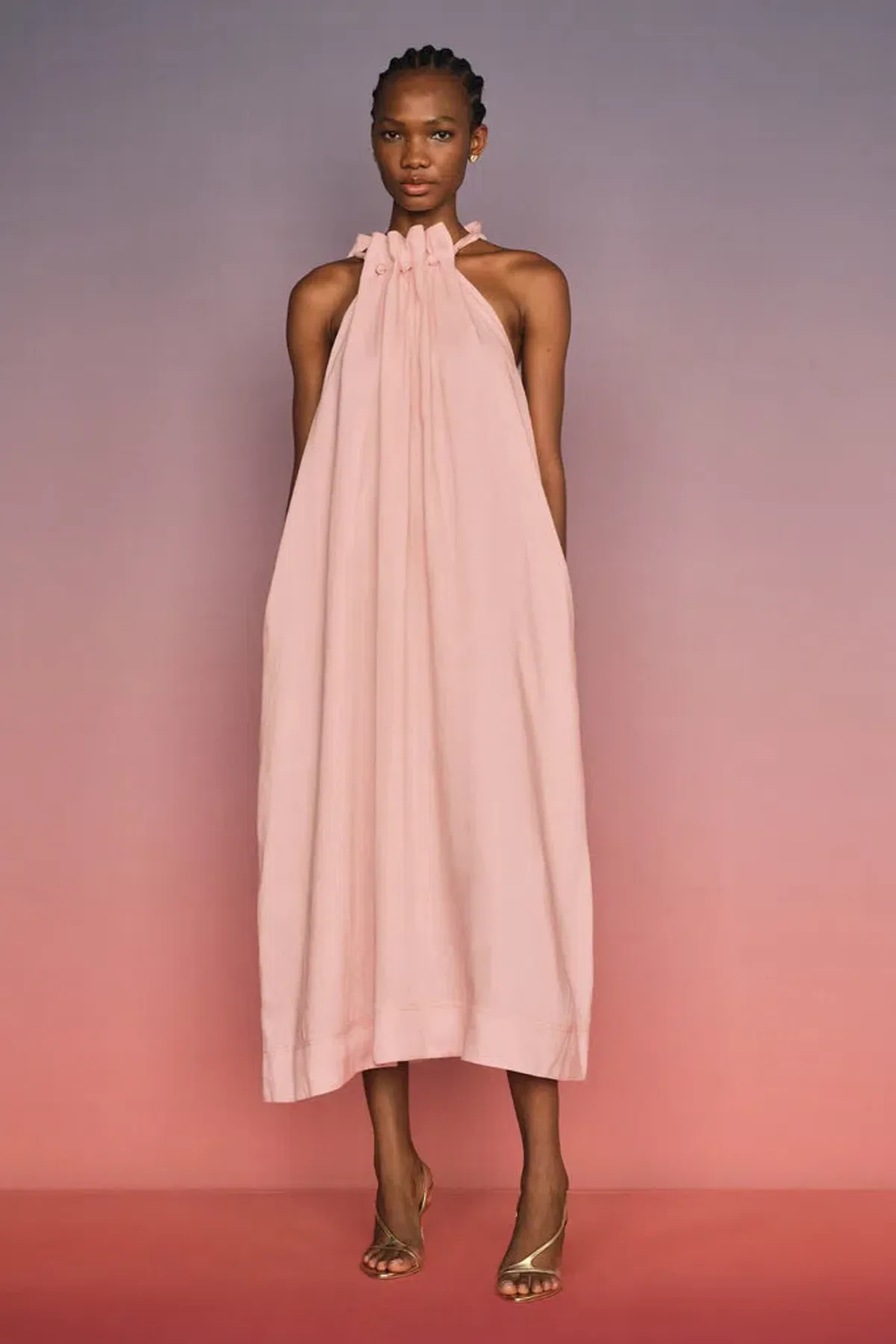 AJE Mariel Trapeze Midi Dress Soft Pink Size 8 for rent on The Volte - main image