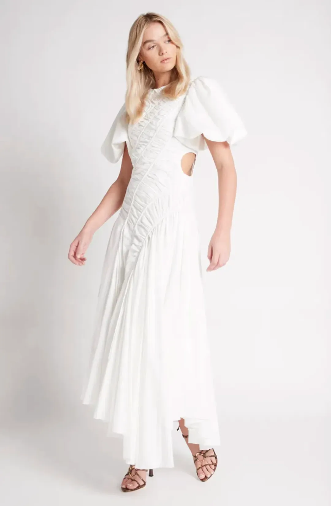 Aje Siren Drawstring Midi Dress in White Ivory Size 6 for rent on The Volte - main image