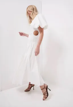 Aje Siren Drawstring Midi Dress in White Ivory Size 6 for rent on The Volte - image 5