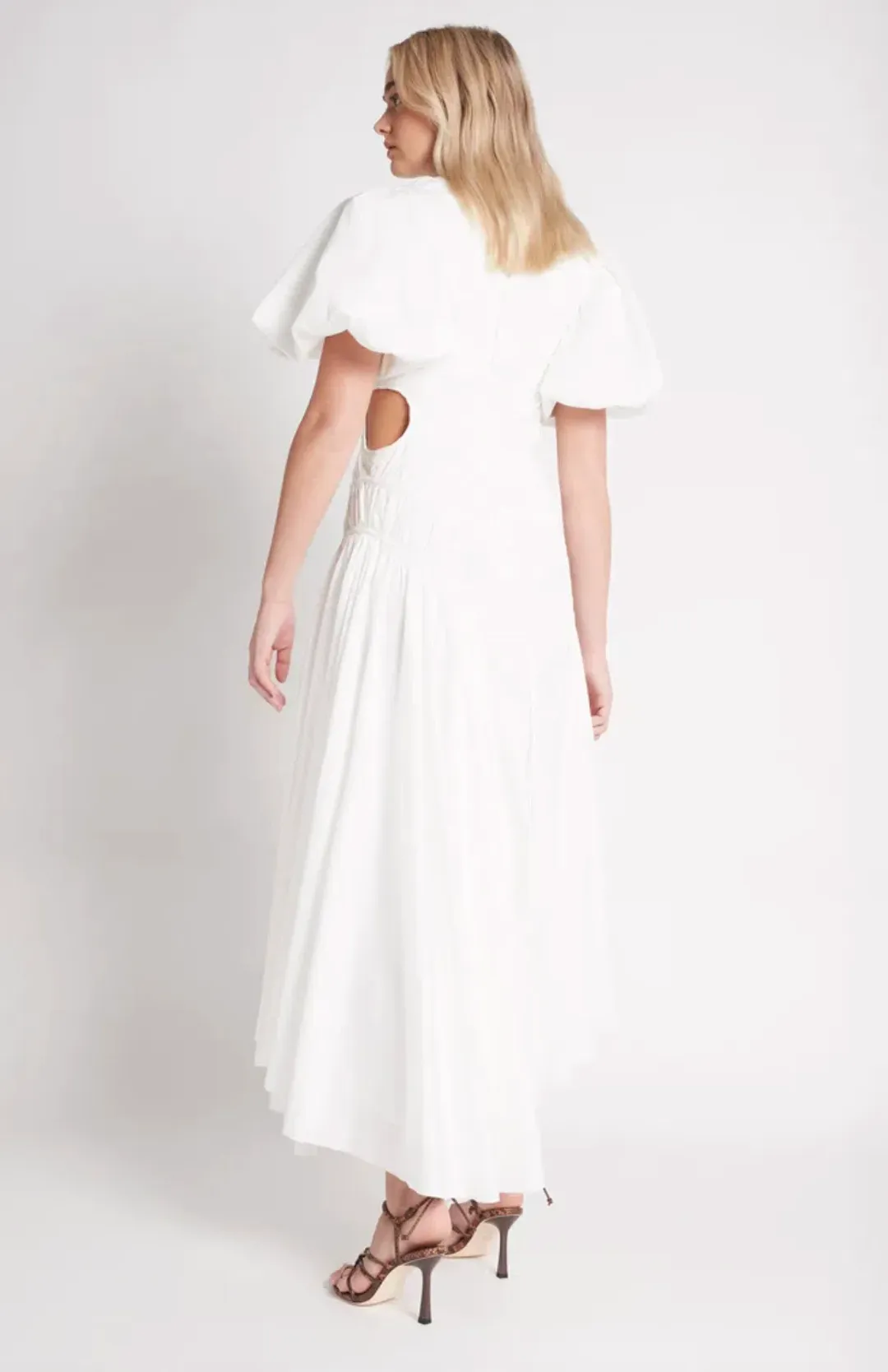 Aje Siren Drawstring Midi Dress in White Ivory Size 6 for rent on The Volte - main image