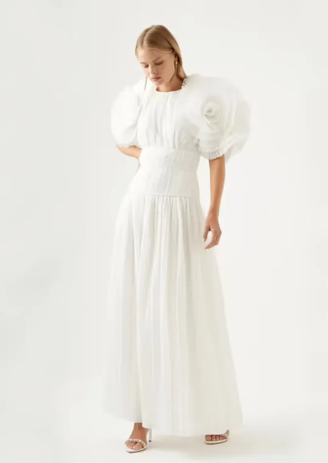 Aje Expressive Pleated Maxi Dress in Ivory Size 6 for rent on The Volte - main image