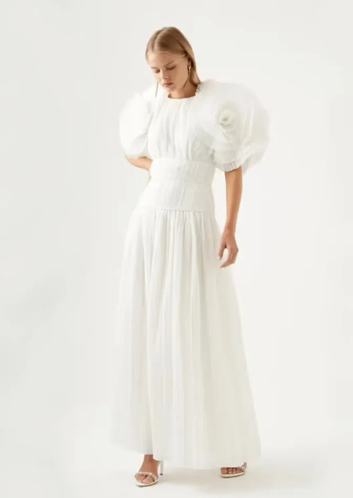 Aje Expressive Pleated Maxi Dress in Ivory Size 6 for rent on The Volte - main image