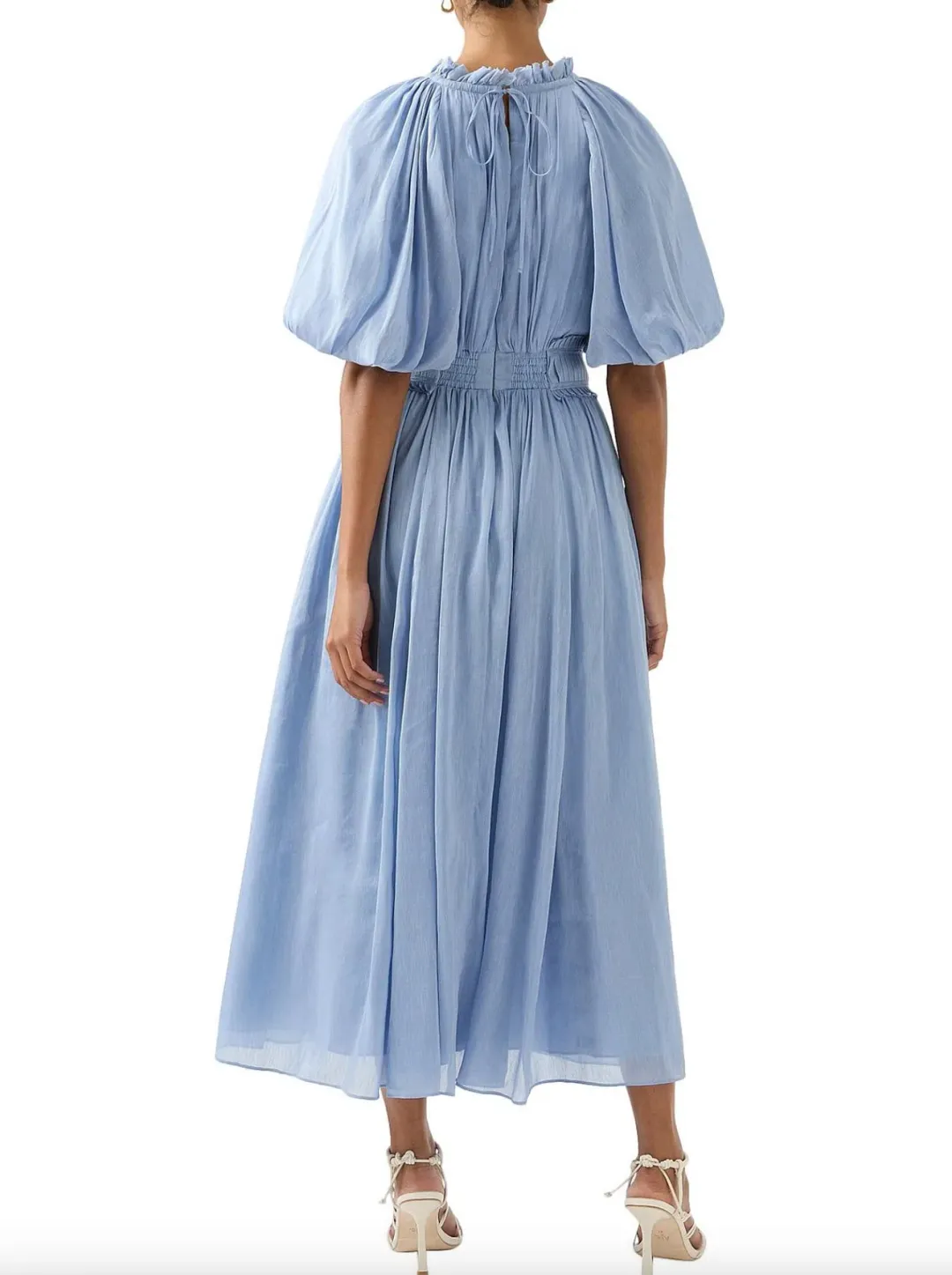 Aje Elysium Blouson Midi Dress Steel Blue Size 6 for rent on The Volte - main image