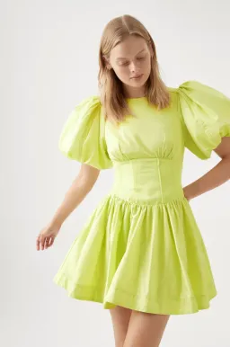 Aje Gianna Puff Sleeve mini dress in Light Lemon Size 6 for rent on The Volte - image 3