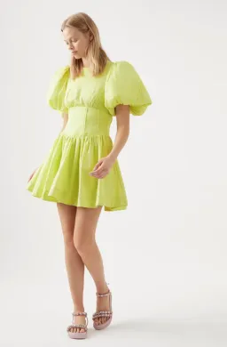 Aje Gianna Puff Sleeve mini dress in Light Lemon Size 6 for rent on The Volte - image 2
