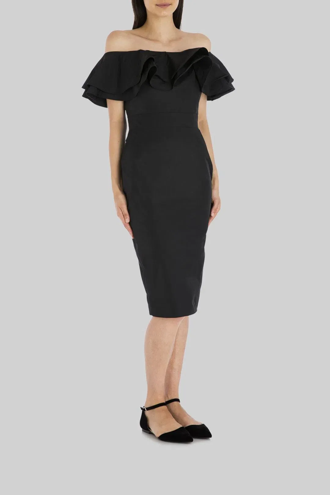Carla Zampatti Taffeta Seville Midi Dress Black Size 10  for rent on The Volte - main image