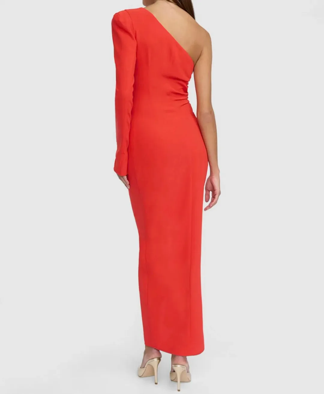 By Johnny Serefina Asymmetric Gather Midi Dress Scarlet Red Size 8 for rent on The Volte - main image