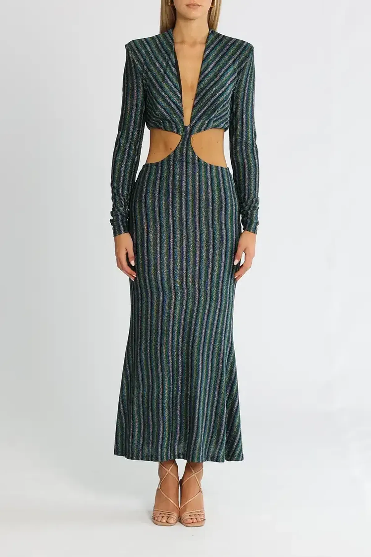 MISHA Despina Midi Dress Blue Disco Stripe Size 12 for rent on The Volte - main image