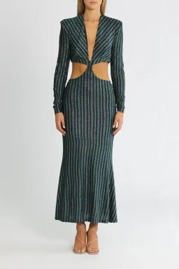 MISHA Despina Midi Dress Blue Disco Stripe Size 12 for rent on The Volte - image 1