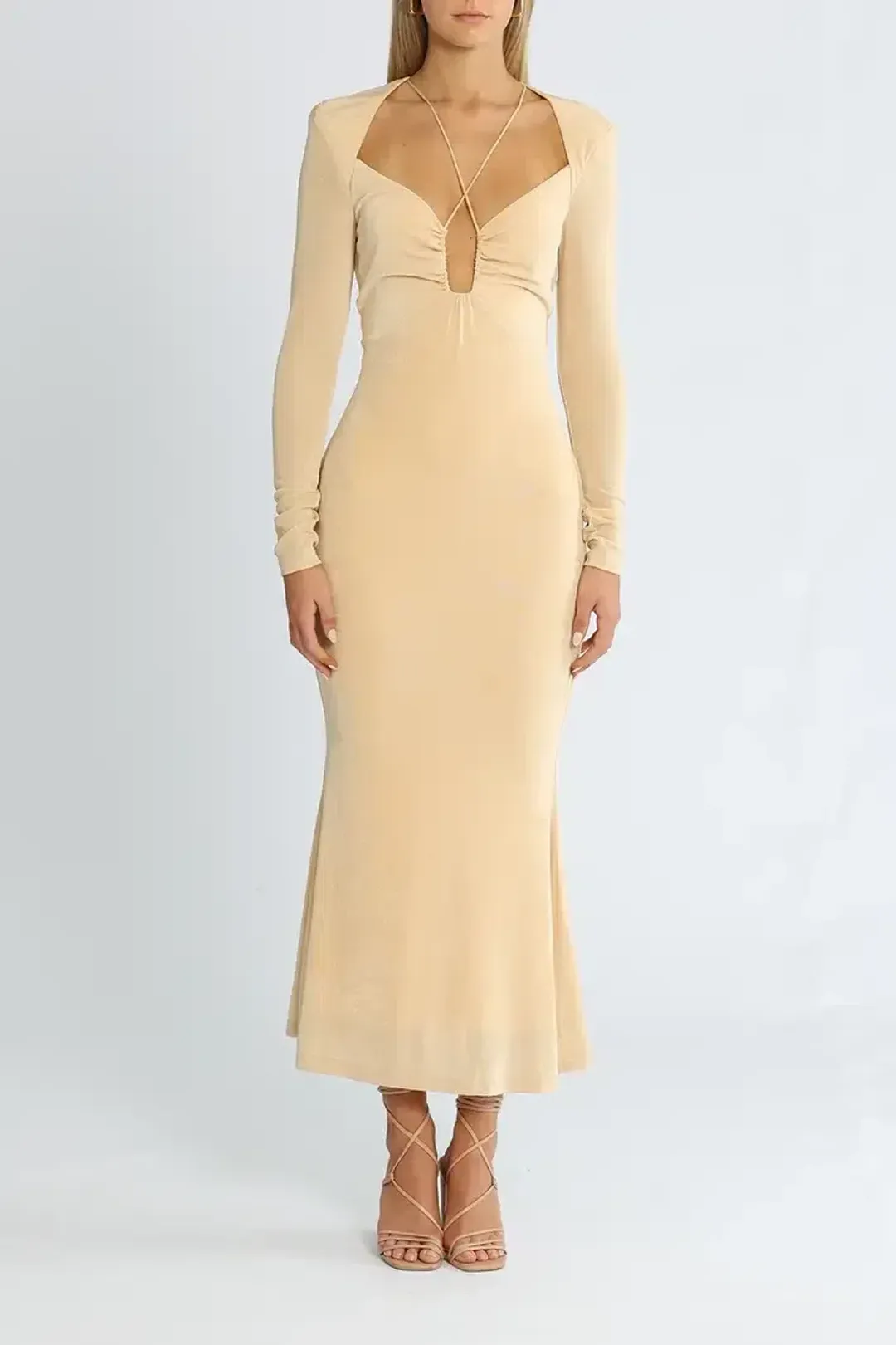 MISHA Engracia Midi Dress Champagne Size 12 for rent on The Volte - main image