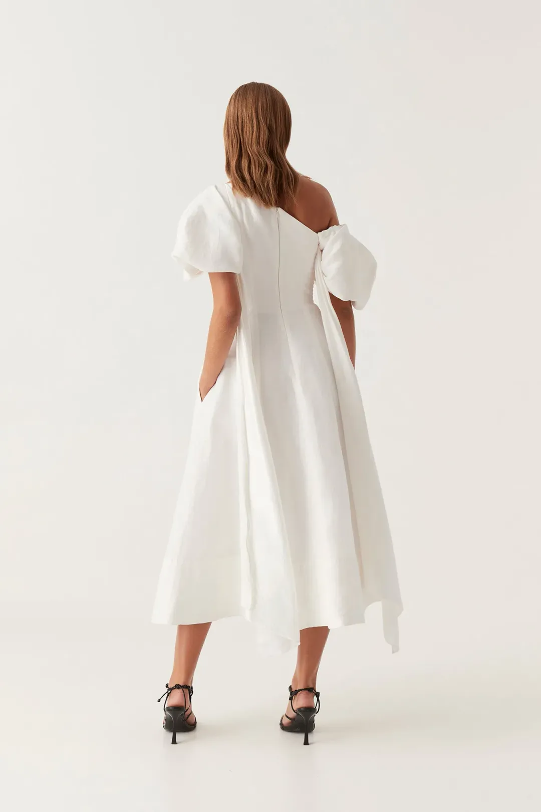Aje Arista Tulip Midi Dress Ivory Size AU 8 for rent on The Volte - main image