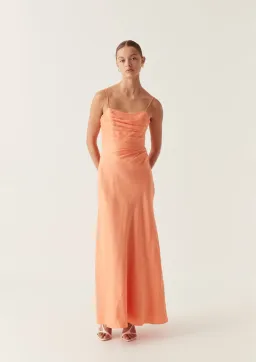 Aje Clarice Draped Maxi Dress in Sunset Orange Size AU 10 for rent on The Volte - image 1