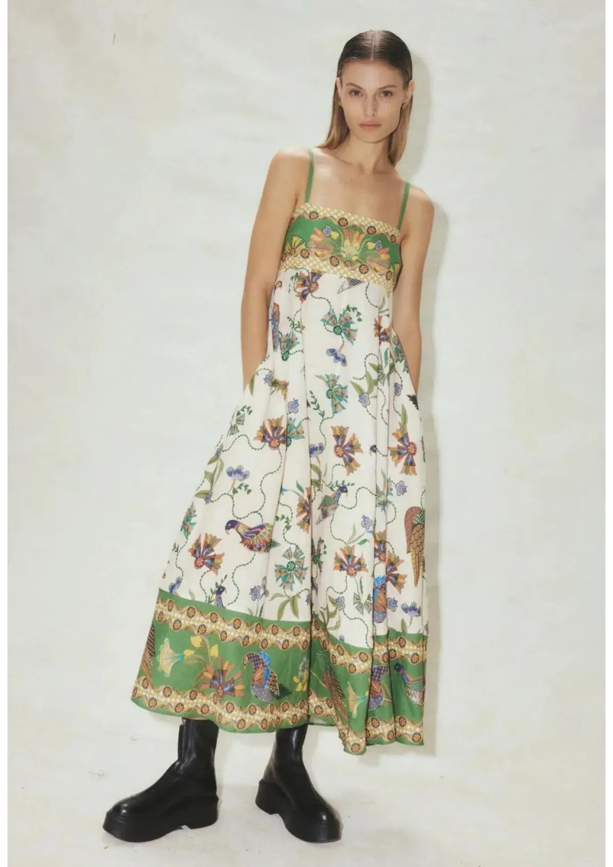 Alemais Birdie Printed-linen Midi Dress Print Size AU 6 for rent on The Volte - main image