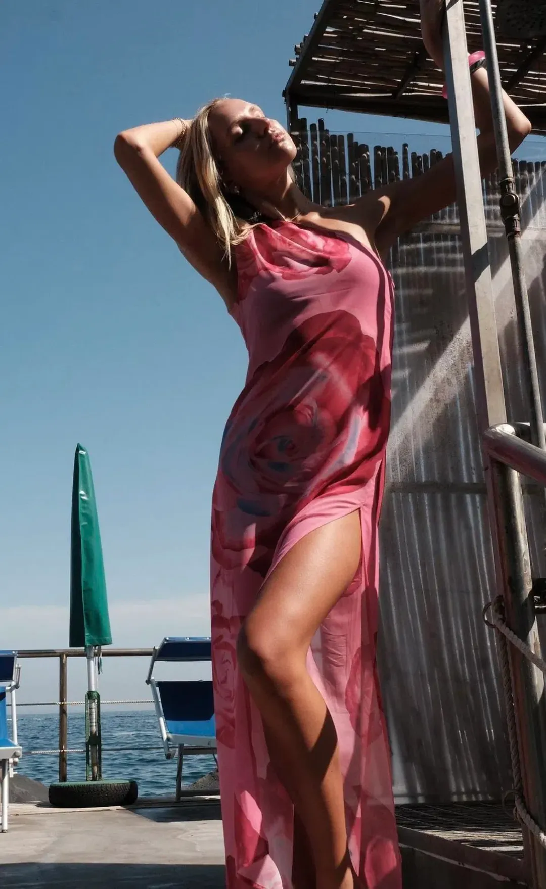 With Harper One Shoulder Sheer Maxi in Pink Rose Size Small / AU 8 for rent on The Volte - main image