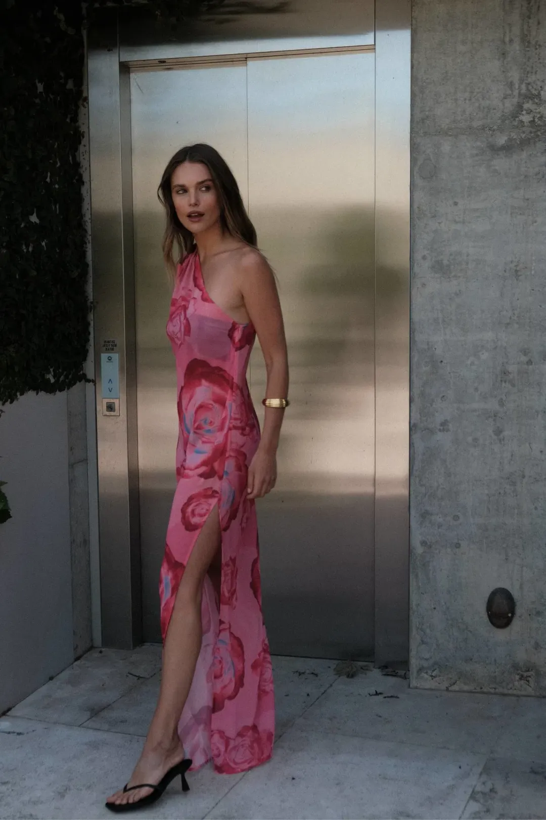 With Harper One Shoulder Sheer Maxi in Pink Rose Size Small / AU 8 for rent on The Volte - main image