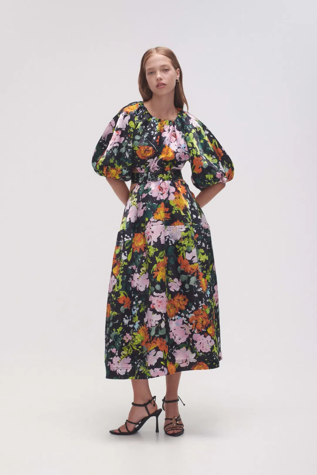 Aje Mimosa Cut Out Midi Dress Midnight Floral  Size 12 for rent on The Volte - main image