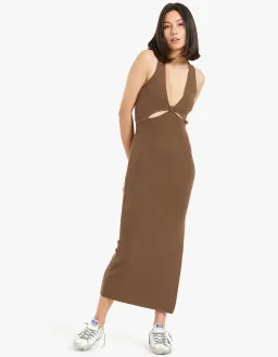 Bec & Bridge Zahara Knit Midi Dress Twig Brown Size XS/Au 6  for rent on The Volte - image 1