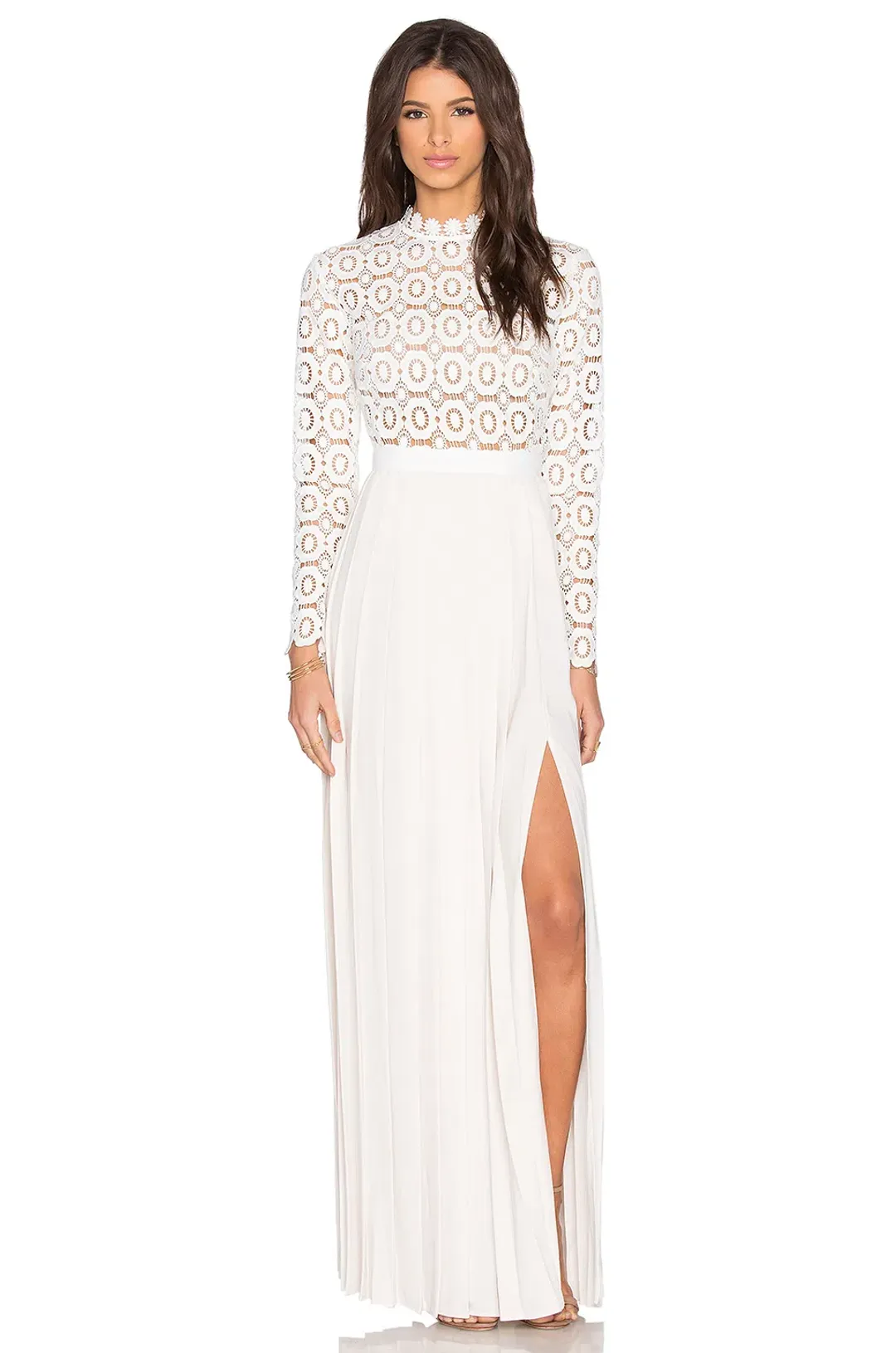 Self Portrait ‘lace Military’ Pleated Crochet Maxi Dress In White Size 8 for rent on The Volte - main image