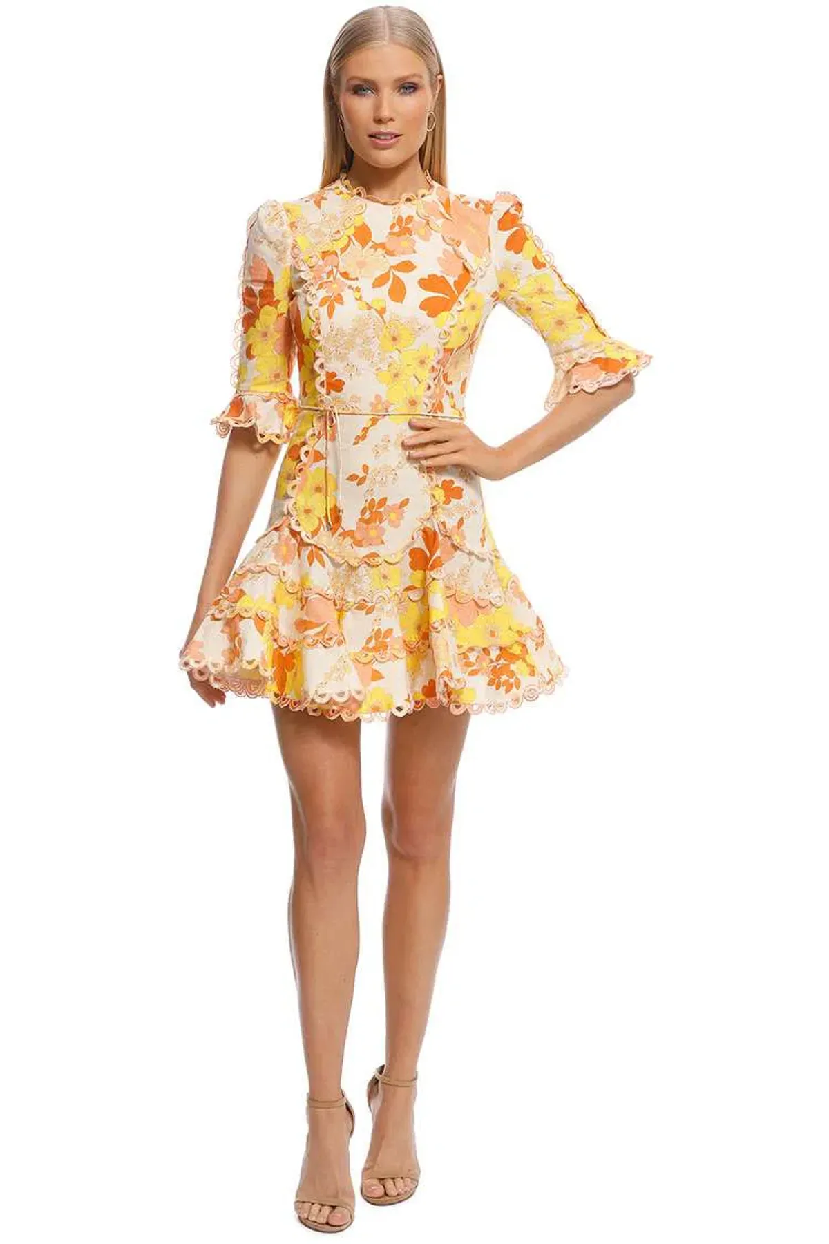 Zimmermann Primrose Flutter Mini Dress Floral Size 0 / AU 8 for rent on The Volte - main image