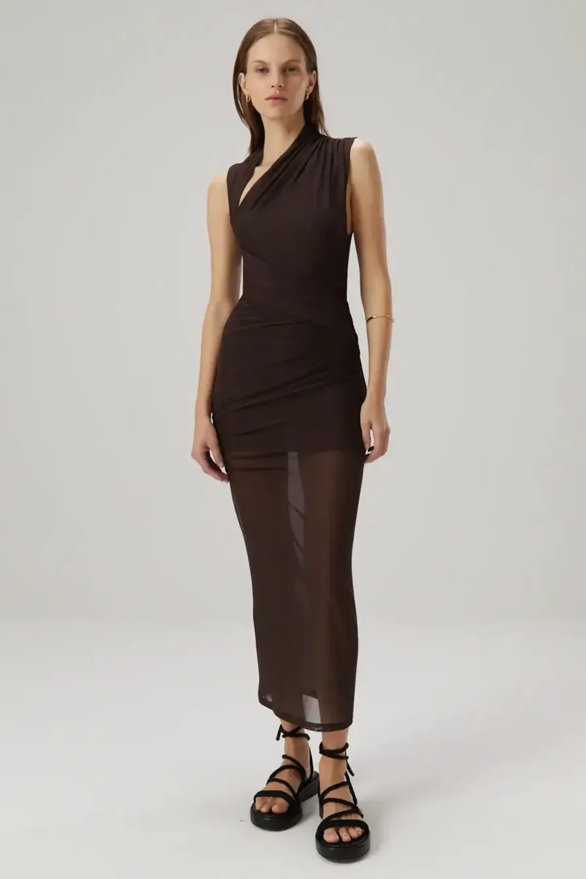 Misha Tillie Midi Dress Brown Size 10/M for rent on The Volte - main image
