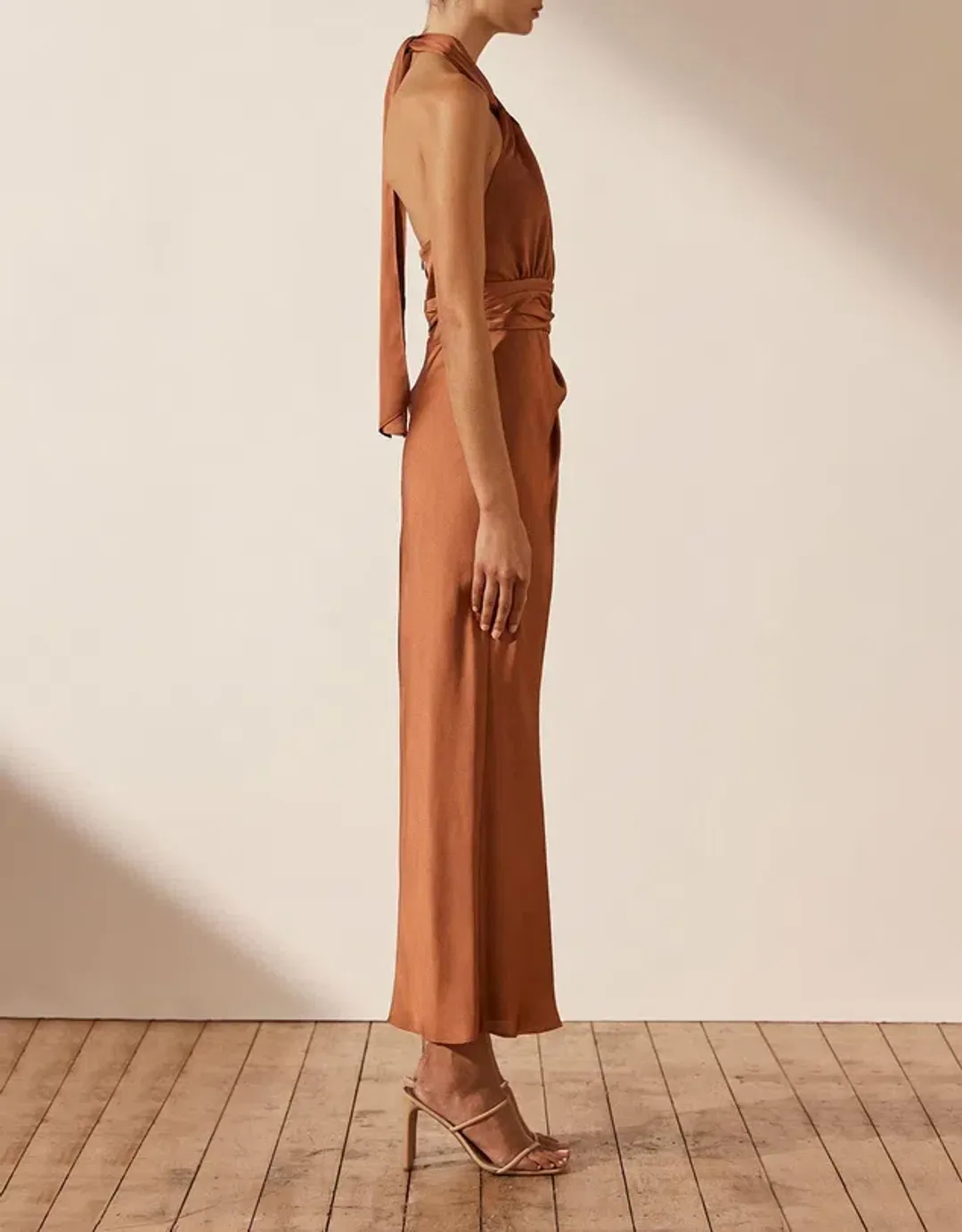 Shona Joy Luxe Halter Midi Dress Mocha Size 12 for rent on The Volte - main image