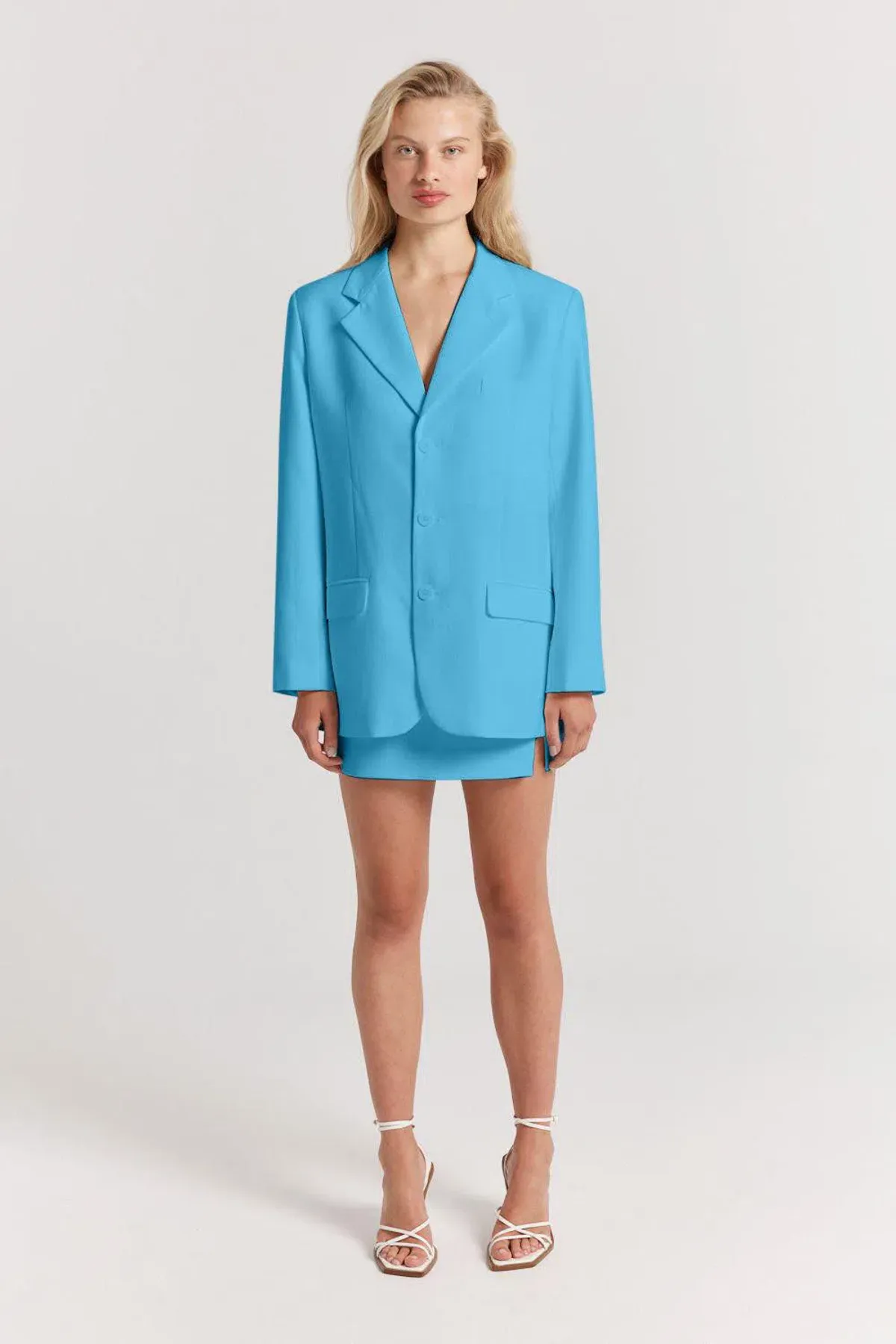 Henne Normie Blazer Jacket, Delfina Mini Skirt & Caterina Top 3 Piece Set Set Blue Size 8 for rent on The Volte - main image