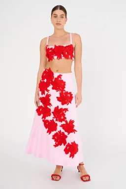 Oroton Contrast 3D Flower Skirt A-Line in Rose/Poppy Size AU 8 for rent on The Volte - image 1
