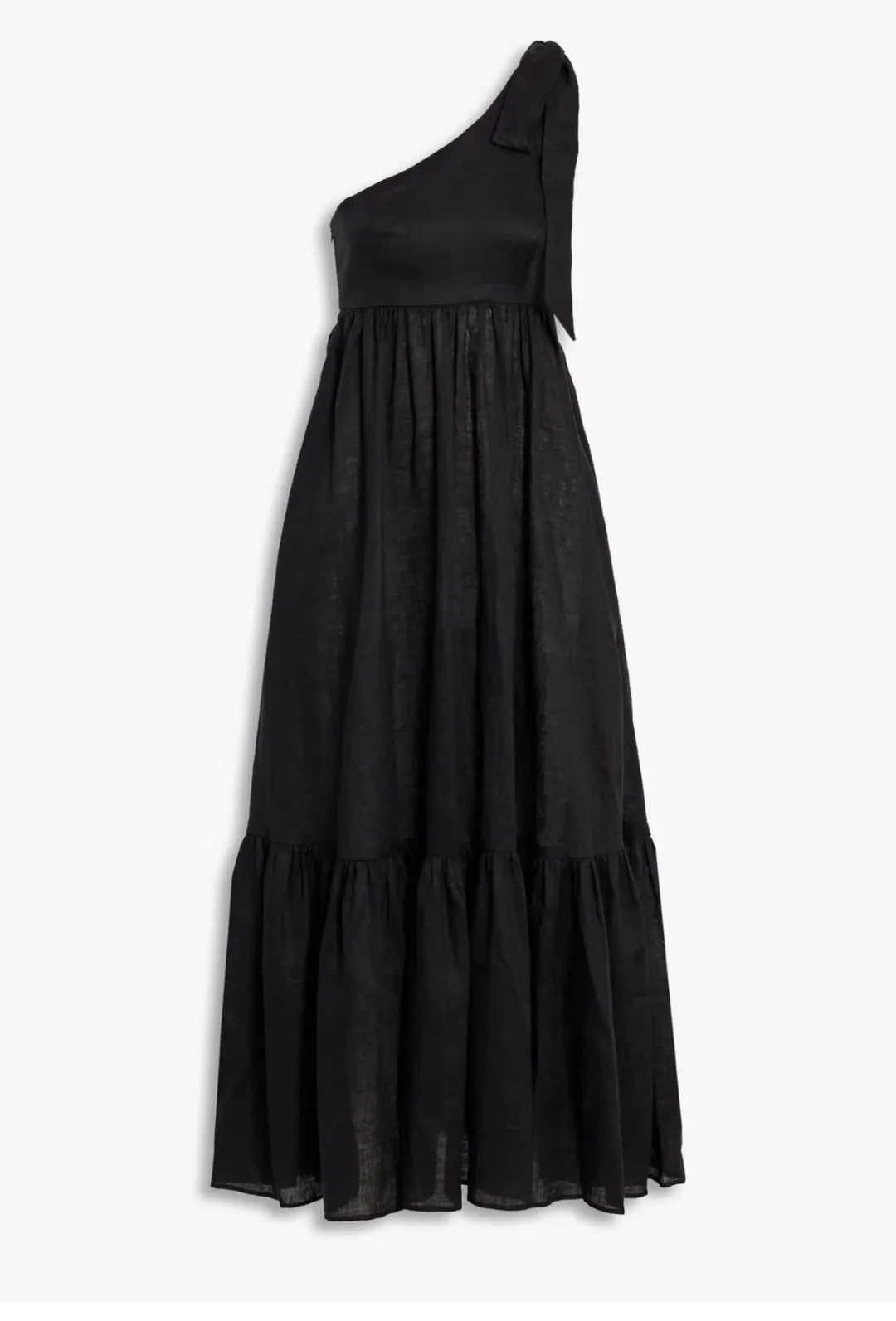 Zimmermann Juliette Bow One Shoulder Linen Maxi Dress Black Size 1 / AU 10 for rent on The Volte - main image