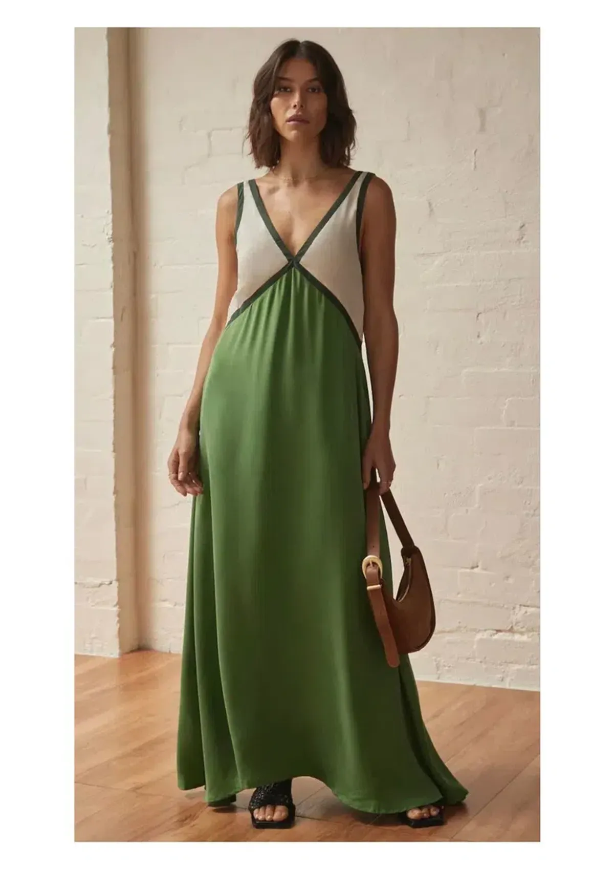 Sancia Naomi Colorblocked Maxi Dress Green Size AU 8 for rent on The Volte - main image
