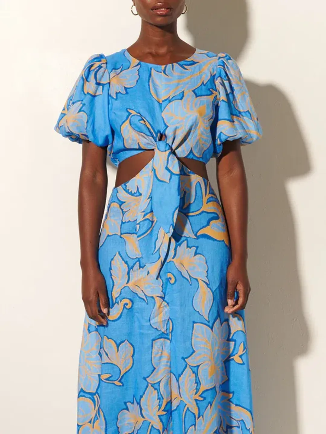 Kivari Taniana Cut Out Maxi Dress Blue Floral Size 12 for rent on The Volte - main image