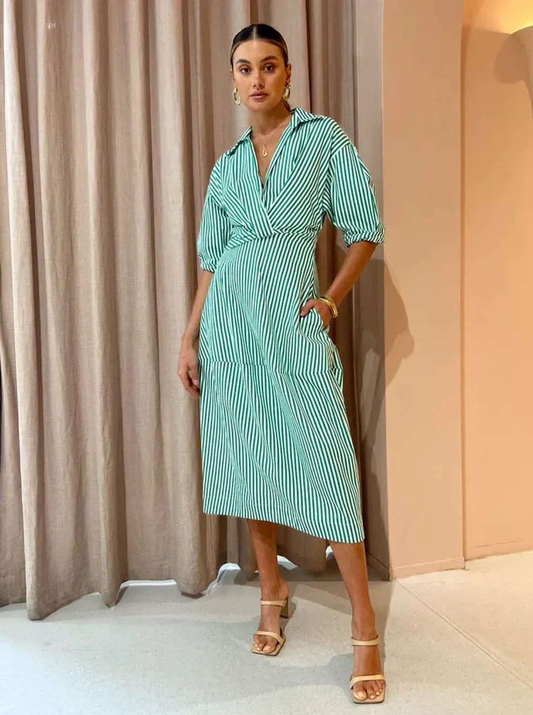 Camilla And Marc Flynn Cocoon Dress In Jade/White Stripe Size 10 for rent on The Volte - main image
