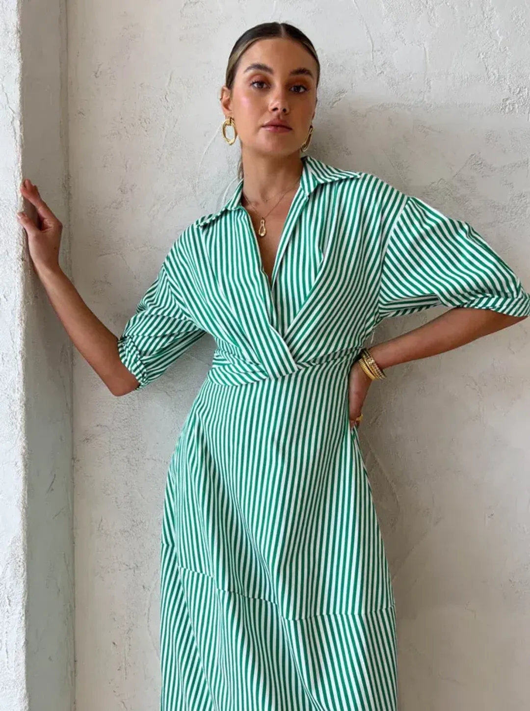 Camilla And Marc Flynn Cocoon Dress In Jade/White Stripe Size 10 for rent on The Volte - main image