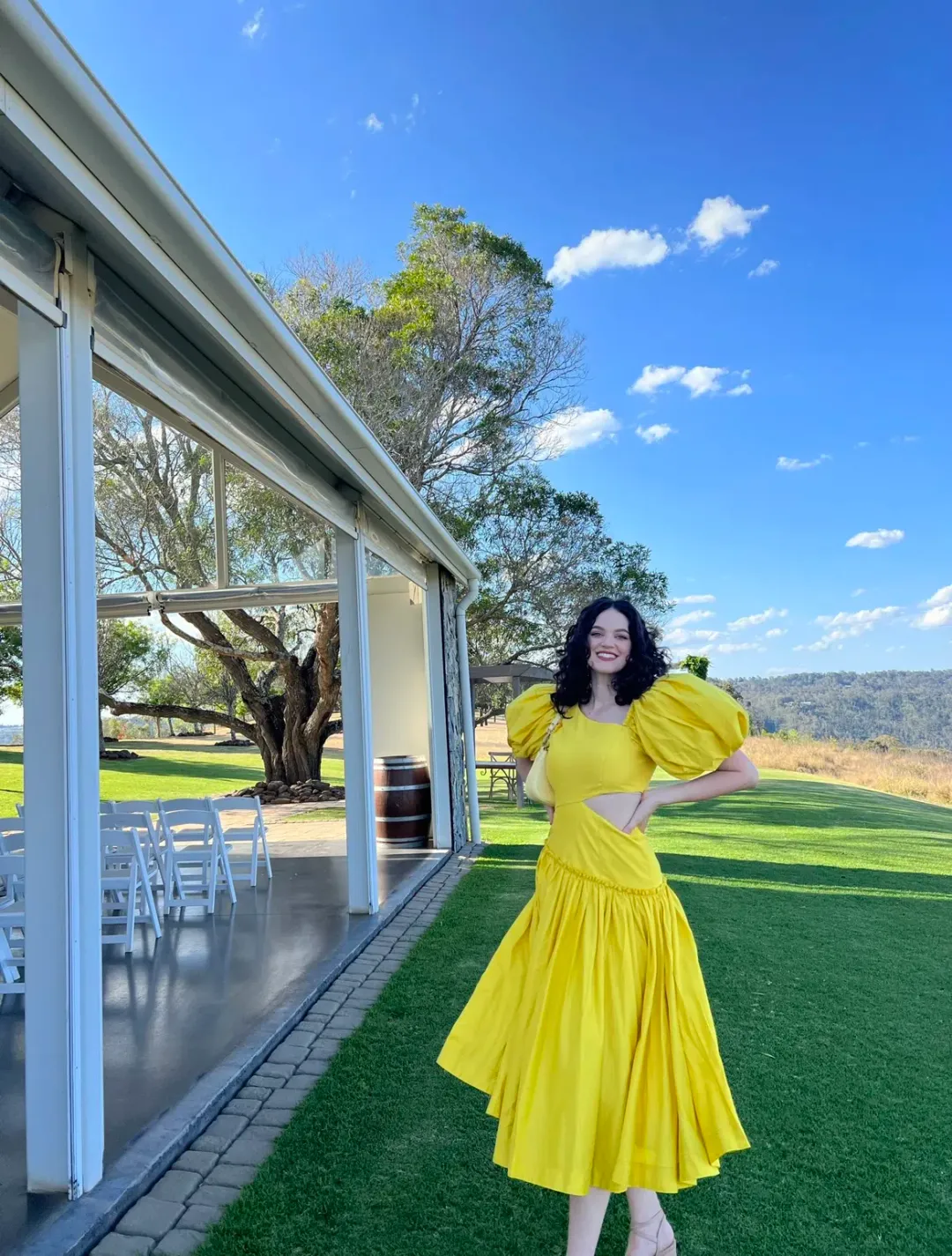 Aje Chateau Cut Out Midi Dress Sun Shower Yellow Size 10 for rent on The Volte - main image