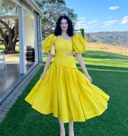 Aje Chateau Cut Out Midi Dress Sun Shower Yellow Size 10 for rent on The Volte - image 3