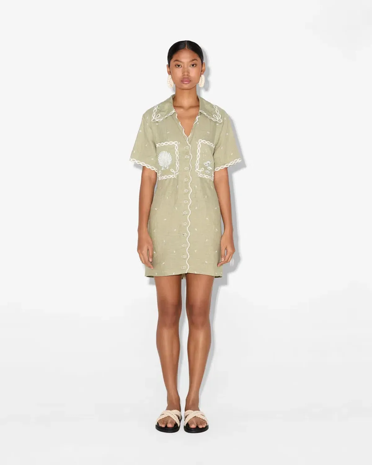 Magali Pascal La Mer Shirt Dress Green Size 12 for rent on The Volte - main image