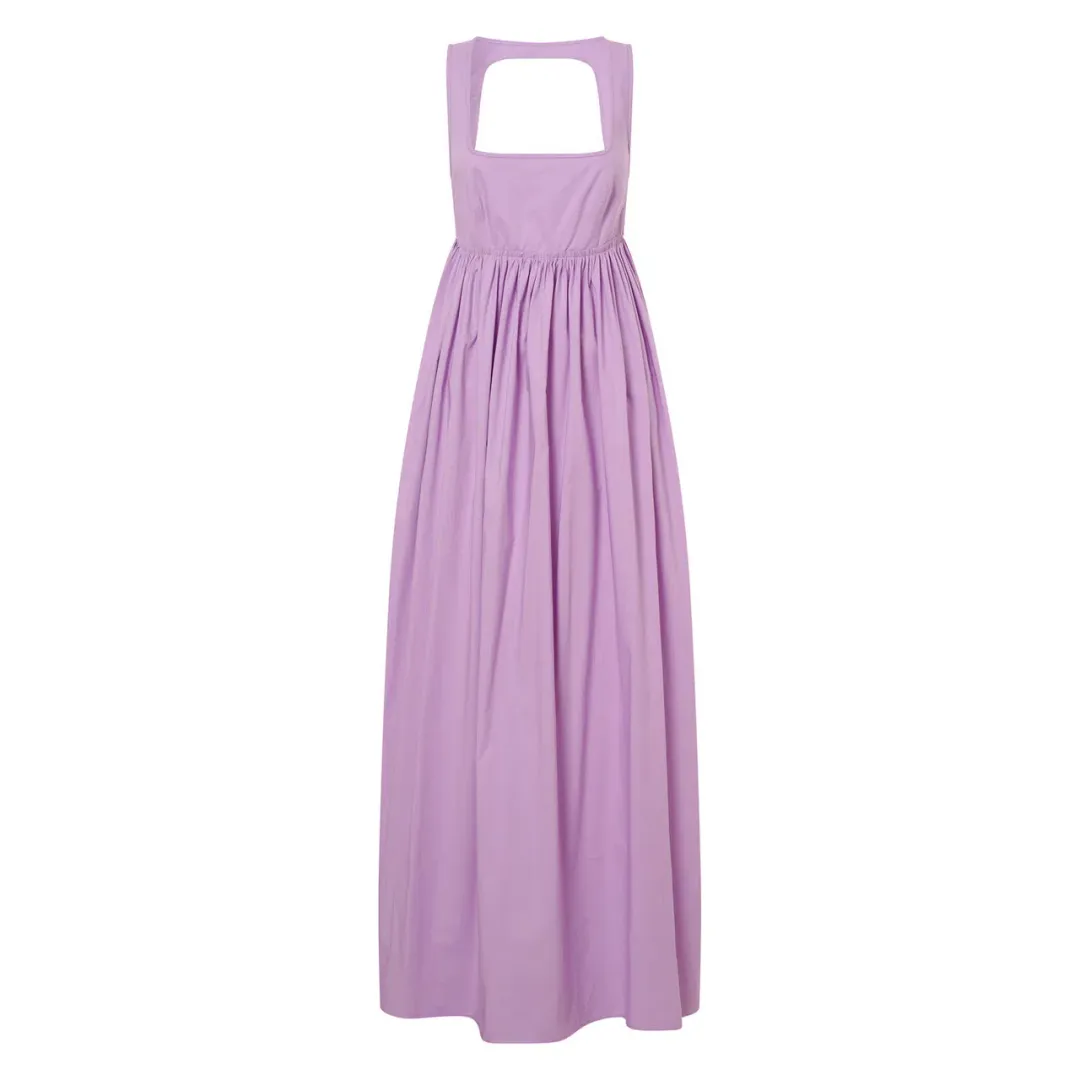 OROTON Strappy Open Back Poplin Maxi Sundress in Wisteria Purple Size 6 for rent on The Volte - main image