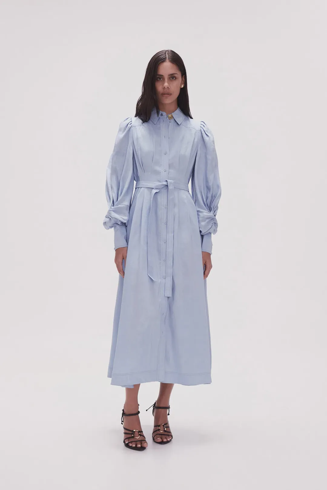 Aje Bonnie Knot Sleeve Midi Dress Light Sky Blue Size 4 for rent on The Volte - main image