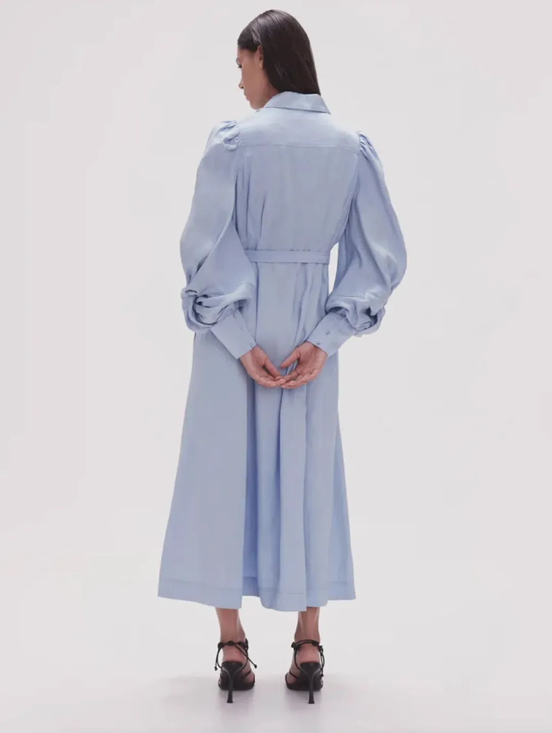 Aje Bonnie Knot Sleeve Midi Dress Light Sky Blue Size 4 for rent on The Volte - main image