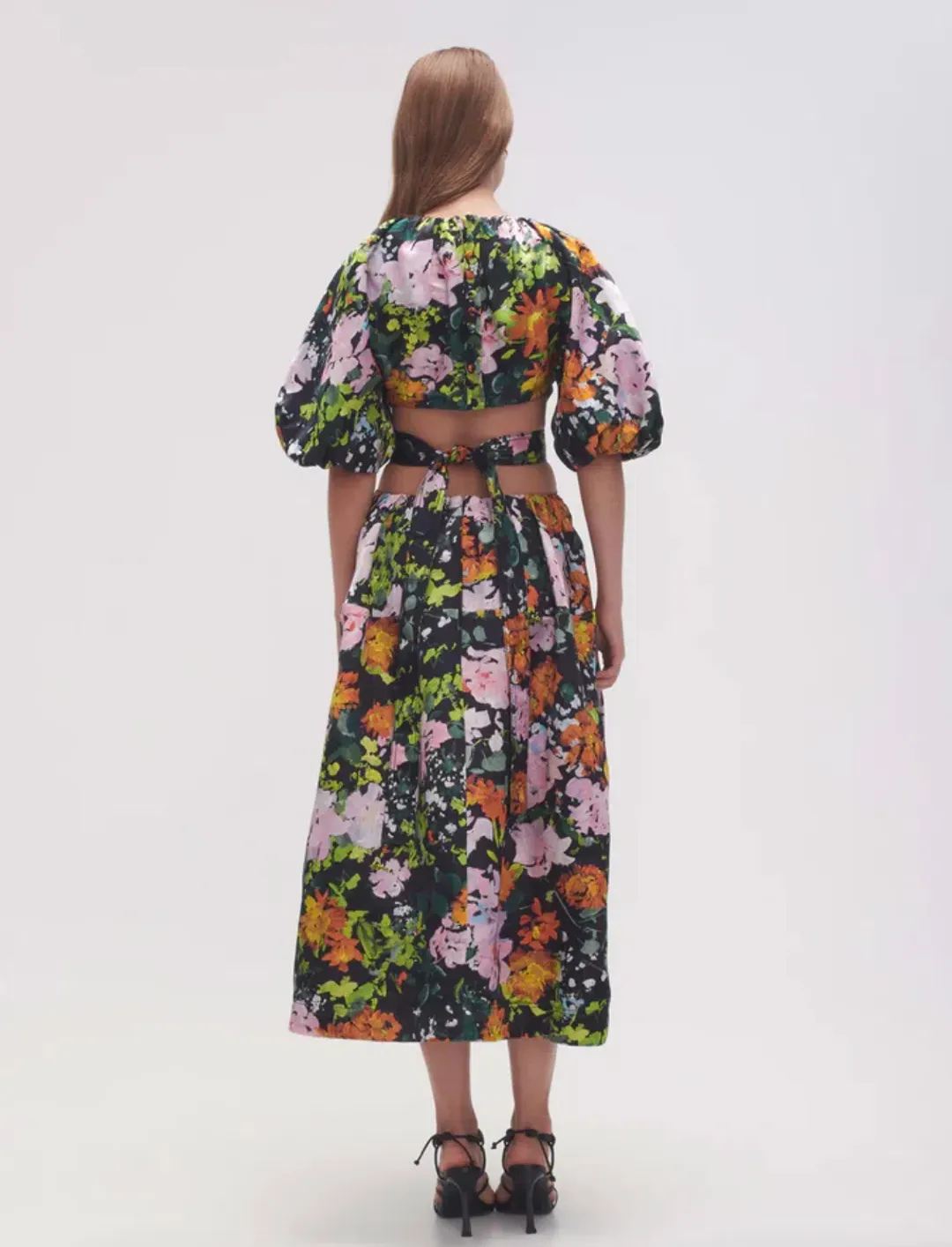 Aje Mimosa Cutout Midi Dress Midnight Floral Size 4 for rent on The Volte - main image