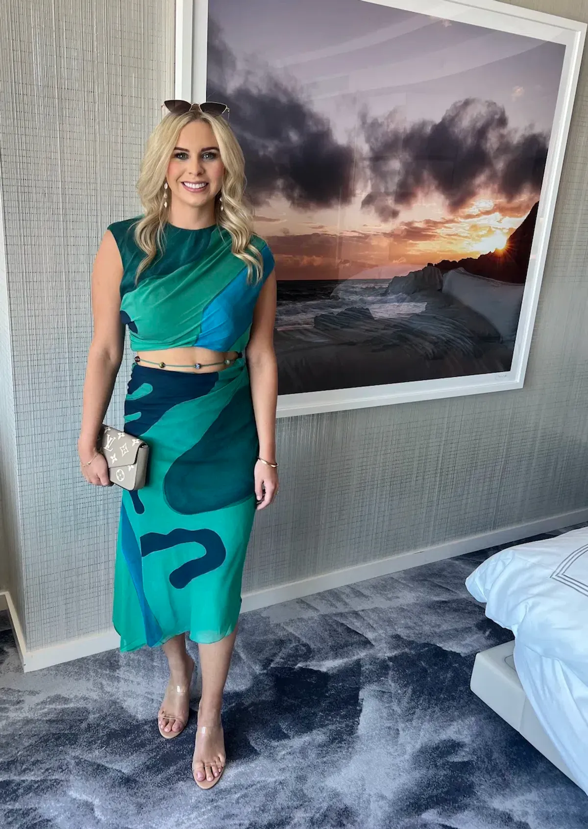 Sir the Label Frankie Gathered Top & Bias Skirt Set in Emerald Reflection Size 1 / AU 8 for rent on The Volte - main image