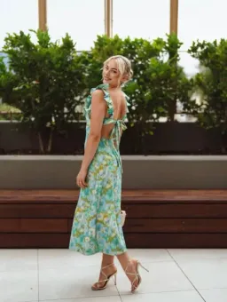 Zimmermann High Tide Ruffle Midi Dress Aqua Ikat Floral Size 1 / AU 10 for rent on The Volte - image 4