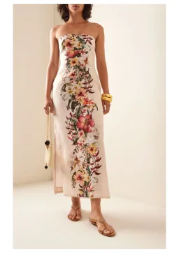Zimmermann Lexi Column Midi Dress Ivory Palm Floral Size 2 / AU 12  for rent on The Volte - image 1