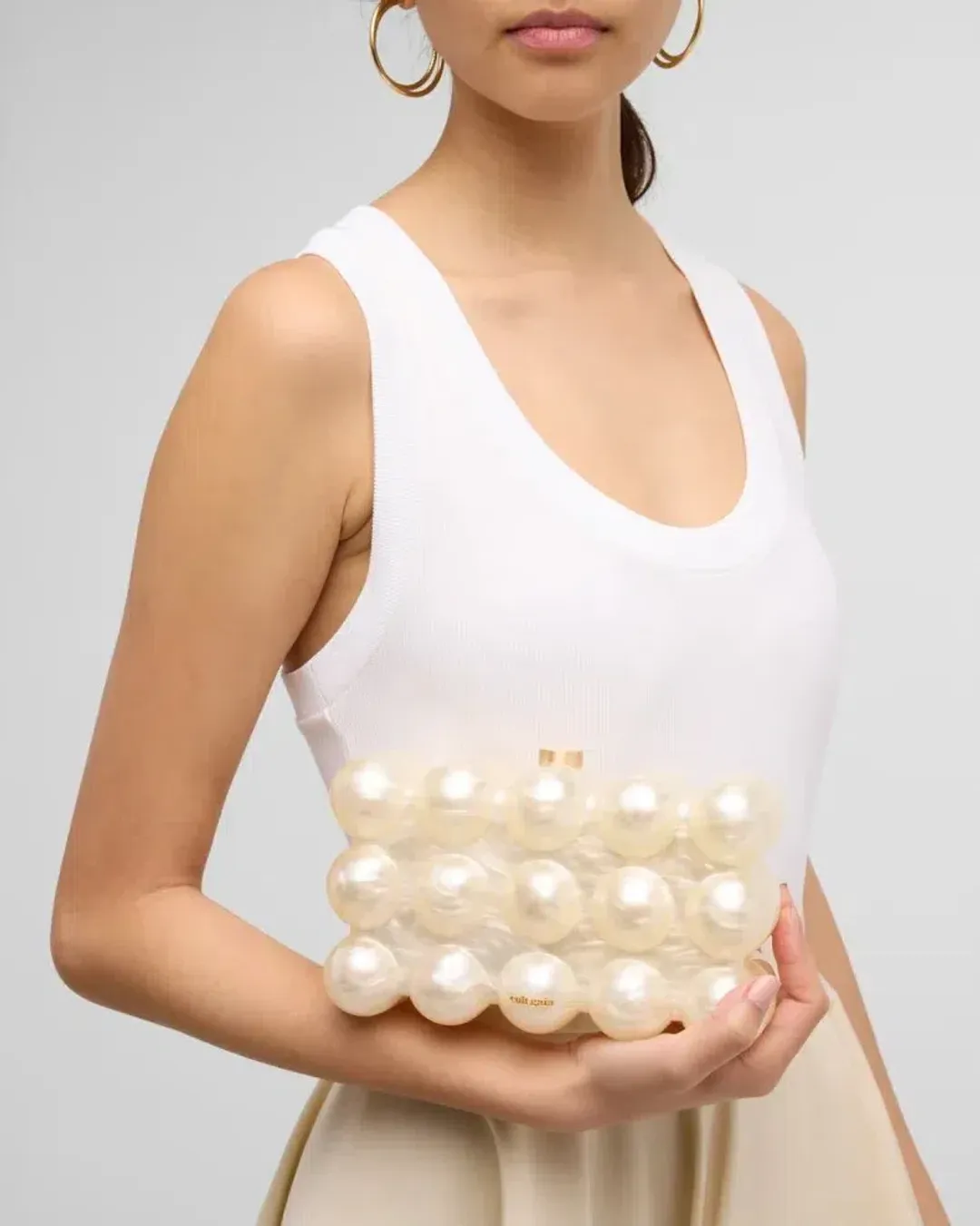 Cult Gaia The Bubble Acrylic Pearl Clutch Bag Cream White  for rent on The Volte - main image