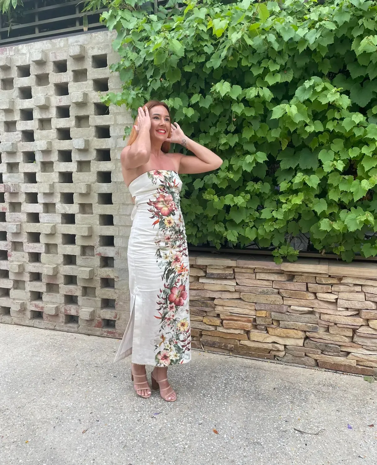 Zimmermann Lexie Column Dress Ivory Palm Size 1/ AU 10 for rent on The Volte - main image