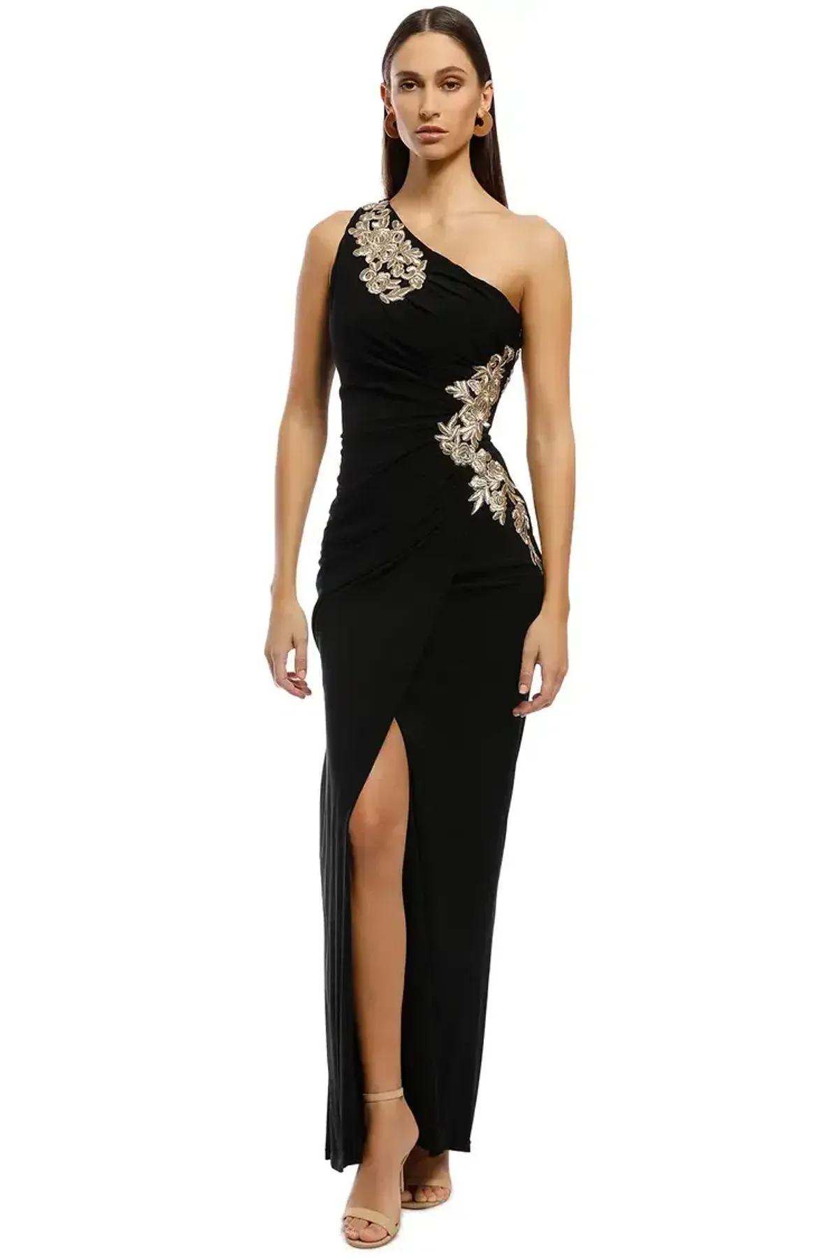 Montique Donatella Applique Gown in Black Size 20 for rent on The Volte - main image